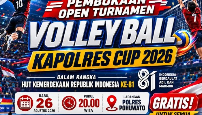 Kapolres Cup 2026 Bergulir, Rp65 Juta Diperebutkan 19 Klub Voli di Pohuwato